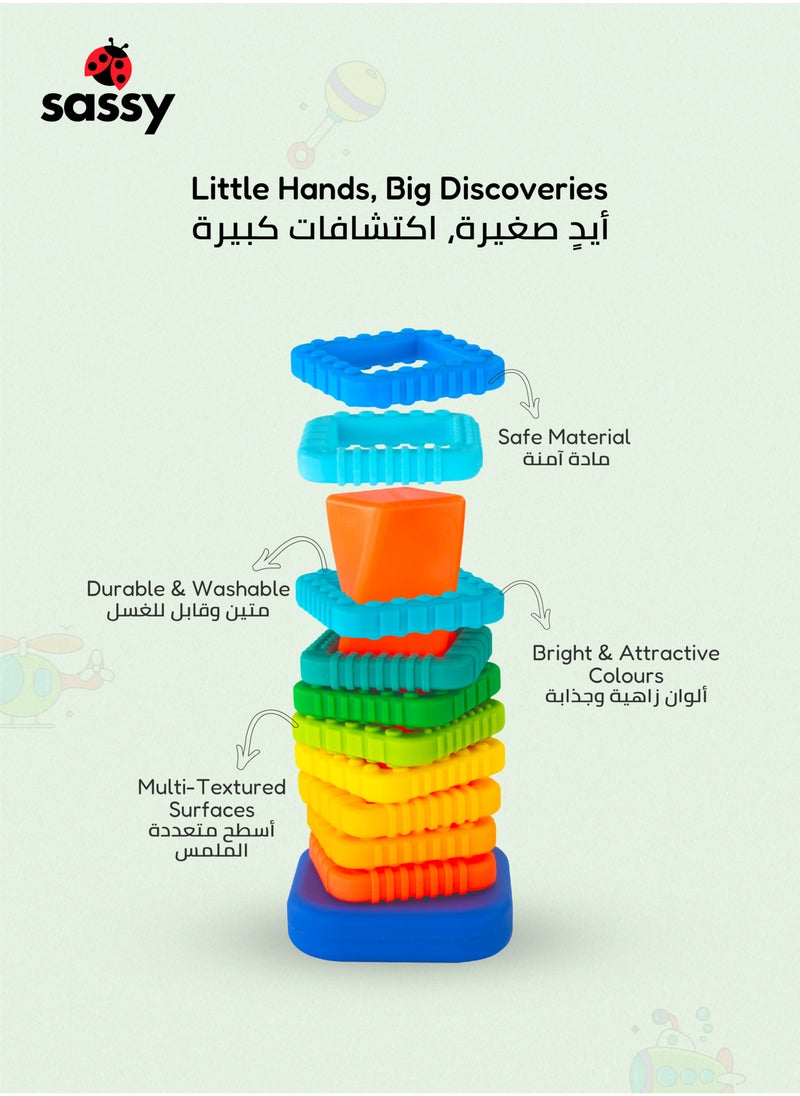 Sassy Sassy Twisty Towers Ring Stacker - Colorful Textured Rings for Skill Development, Safe & BPA-Free for Babies 12m+  - Image 4