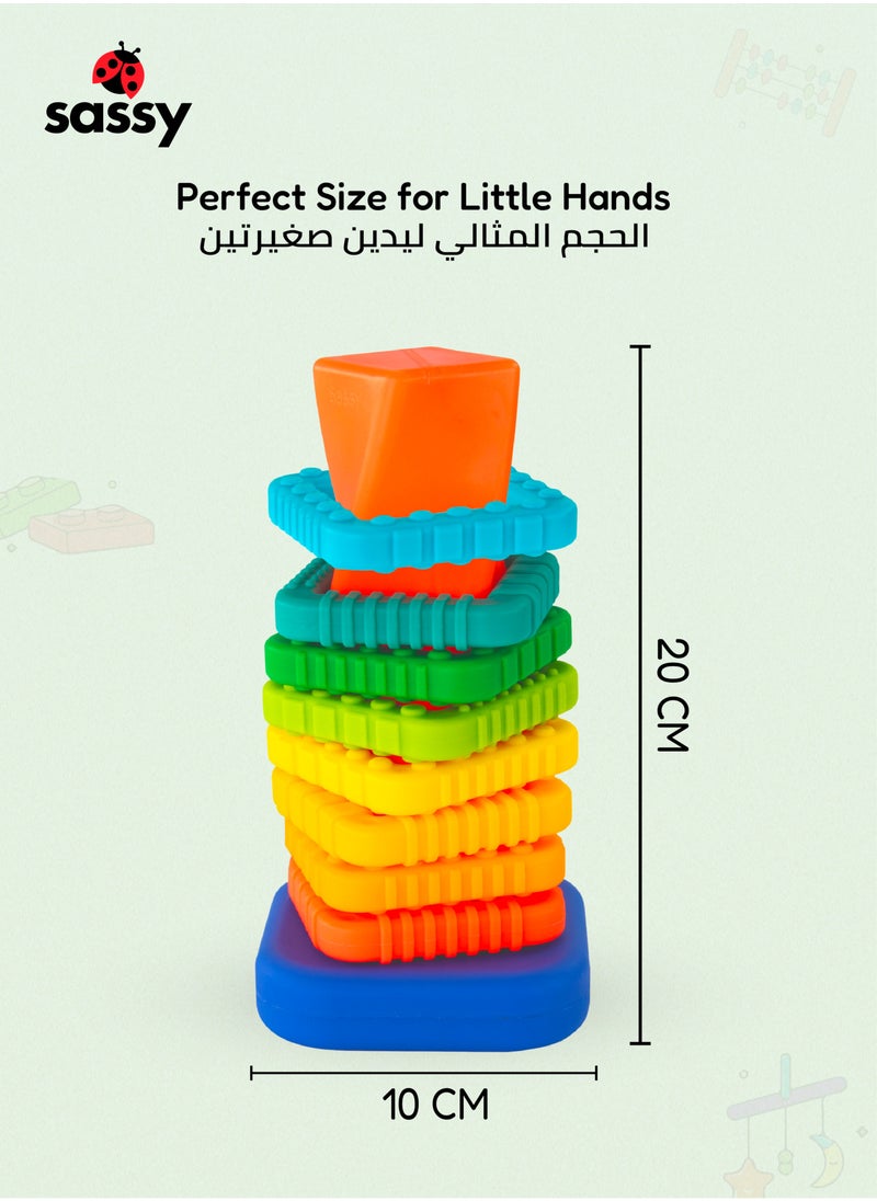 Sassy Sassy Twisty Towers Ring Stacker - Colorful Textured Rings for Skill Development, Safe & BPA-Free for Babies 12m+  - Image 5