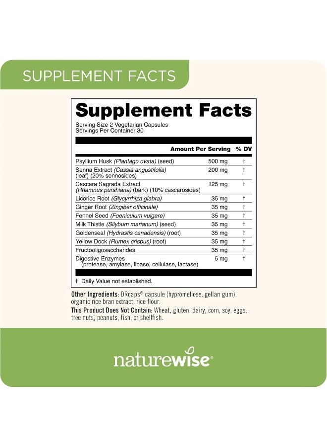 NatureWise Total Colon Care Fiber Cleanse with Herbal Laxatives, Prebiotics, & Digestive Enzymes for Healthy Elimination, Safe Digestion & Weight, Detox, & Gut Health [1 Month Supply - 60 Count] - Image 3