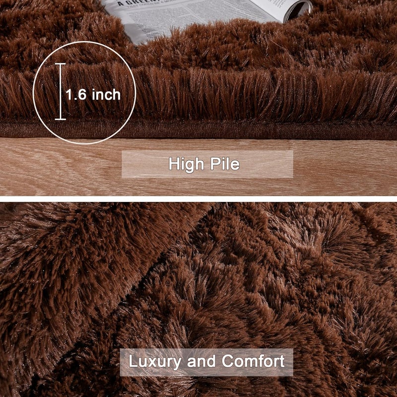 HOMORE Luxury Fluffy Rug, Modern Shag Rugs for Bedroom, Living Room, Super Soft and Comfortable Rug, Cute Rugs for Kids Room, 10x18 cm, Chocolate Brown - Image 5