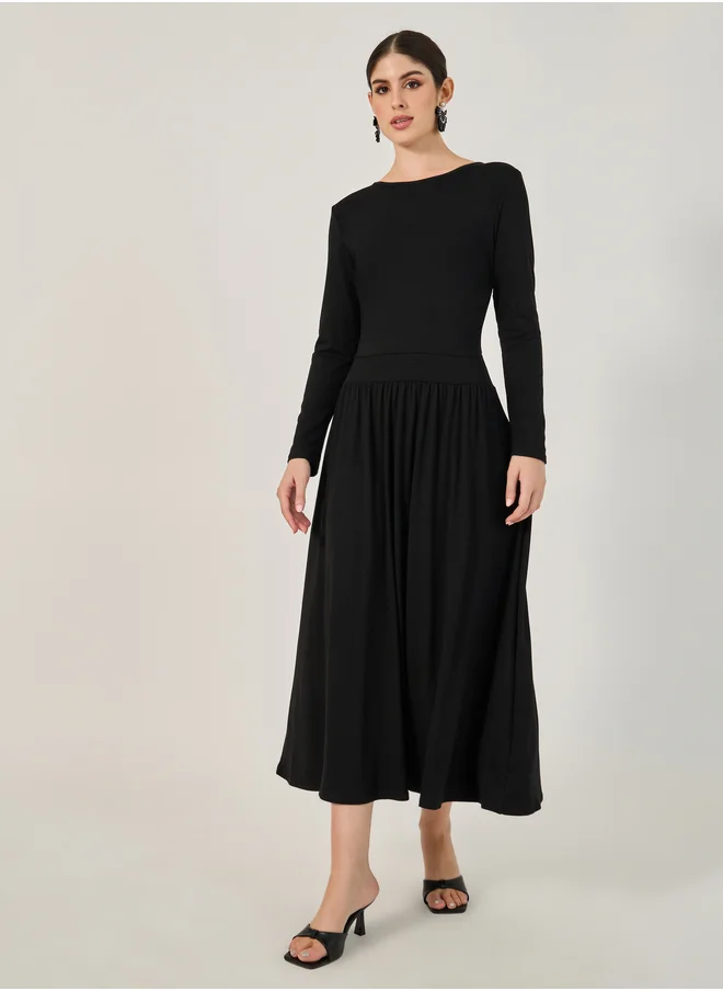 Styli Plain Long Sleeves A-Line Maxi Dress