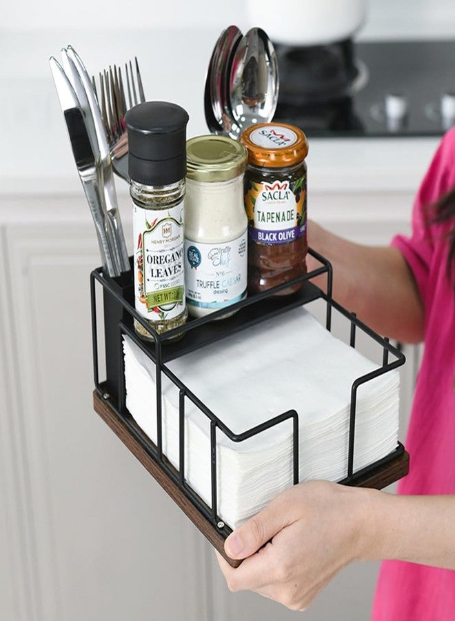 TOBEFORT Napkin Holder for Table, Countertop Organizer - Flatware Holder for Forks, Spoons, Knives, Napkin Dispenser and Salt and Pepper Shakers Storage, Kitchen Cutlery Caddy for Dining Table, Buffet, Camping - Image 4