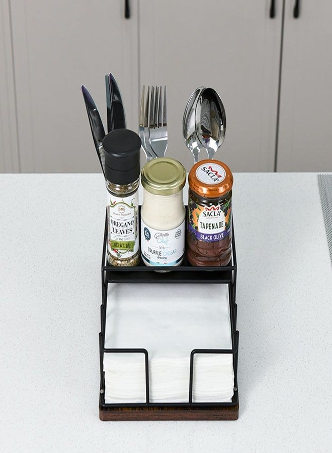 TOBEFORT Napkin Holder for Table, Countertop Organizer - Flatware Holder for Forks, Spoons, Knives, Napkin Dispenser and Salt and Pepper Shakers Storage, Kitchen Cutlery Caddy for Dining Table, Buffet, Camping - Image 5