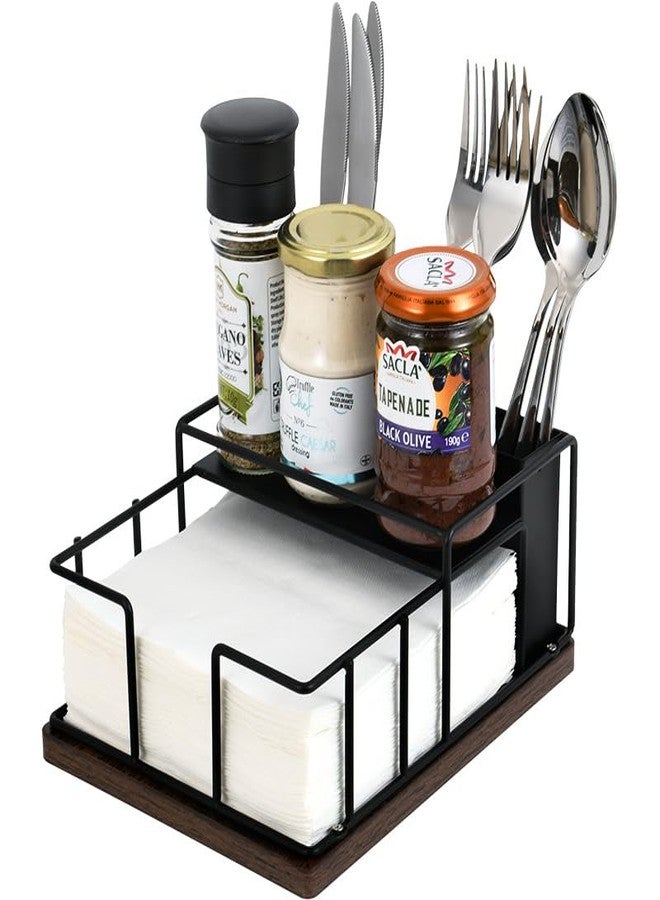 TOBEFORT Napkin Holder for Table, Countertop Organizer - Flatware Holder for Forks, Spoons, Knives, Napkin Dispenser and Salt and Pepper Shakers Storage, Kitchen Cutlery Caddy for Dining Table, Buffet, Camping - Image 1