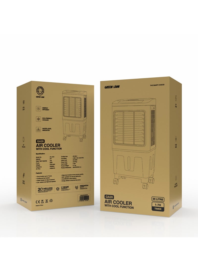 GREEN LION - Portable Air Cooler 20L with Cool Function Air Conditioner 60W / Remote Control / Digital Display / Energy Efficient / Eco-Friendly Cooling / Humidification adds moisture / Energy-efficient consumes less power / GA20 - White & Gray - Image 1