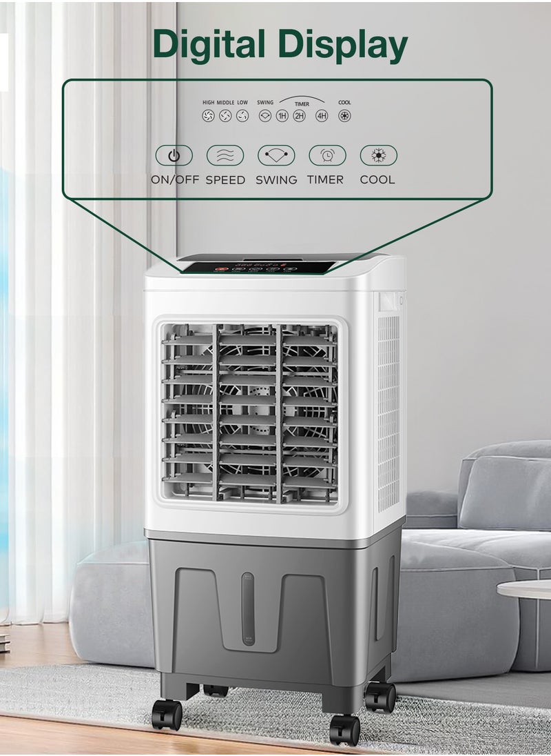 GREEN LION - Portable Air Cooler 20L with Cool Function Air Conditioner 60W / Remote Control / Digital Display / Energy Efficient / Eco-Friendly Cooling / Humidification adds moisture / Energy-efficient consumes less power / GA20 - White & Gray - Image 1