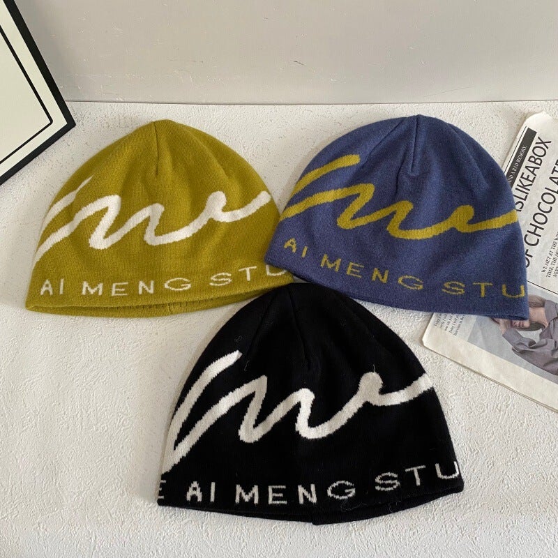 Letter Beanie Unisex Winter Warm Mountaineering Knit Hat Acrylic - Image 3