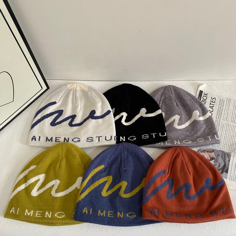 Letter Beanie Unisex Winter Warm Mountaineering Knit Hat Acrylic - Image 2