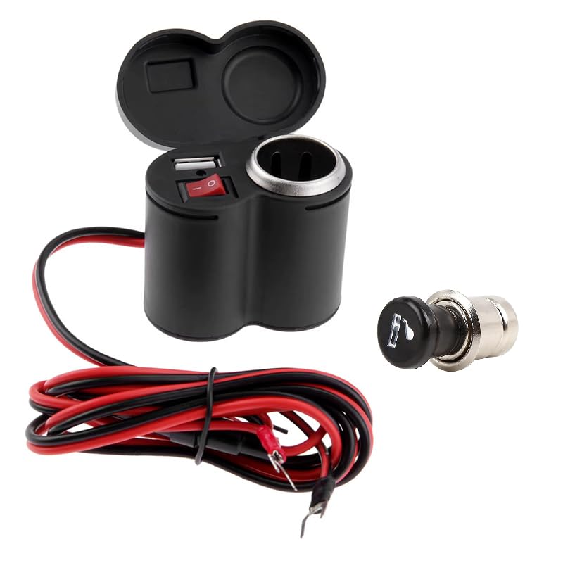 KaberMisr 2020 Modified USB Phone Charger with Cigarette Lighter Motorcycle Lighter Car Hub Dual Slot Plug for Car Truck Marine Bike Scooter (Shared + Lighter, Code:9036)