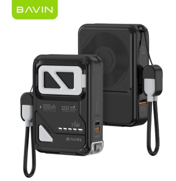 بافين بنك طاقة لاسلكي BAVIN PC-1123E بسعة 10000 مللي أمبير مع شحن سريع PD20W وكابل مدمج - Image 1