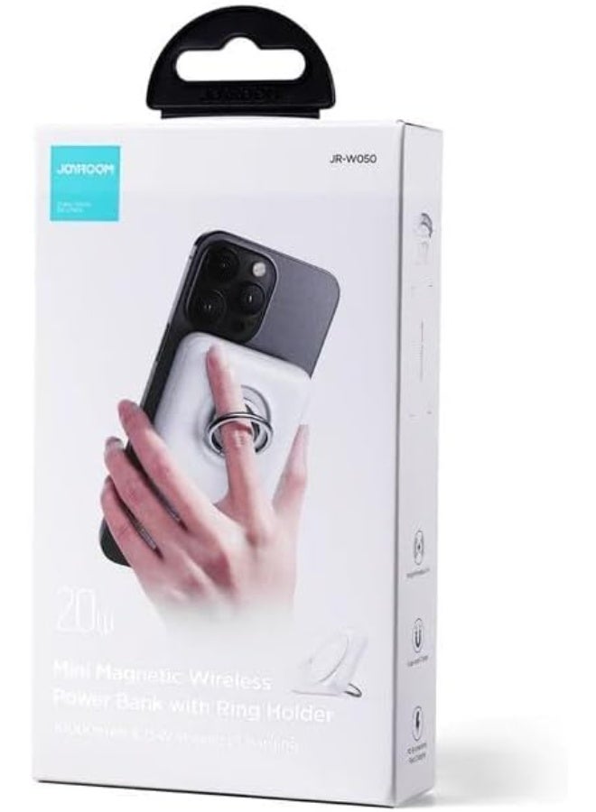 Joyroom 20W Magnetic Wireless Power Bank with Ring Holder, 10000mAh, White, Keeps Your Devices Charged During Trips and Travel - Image 2
