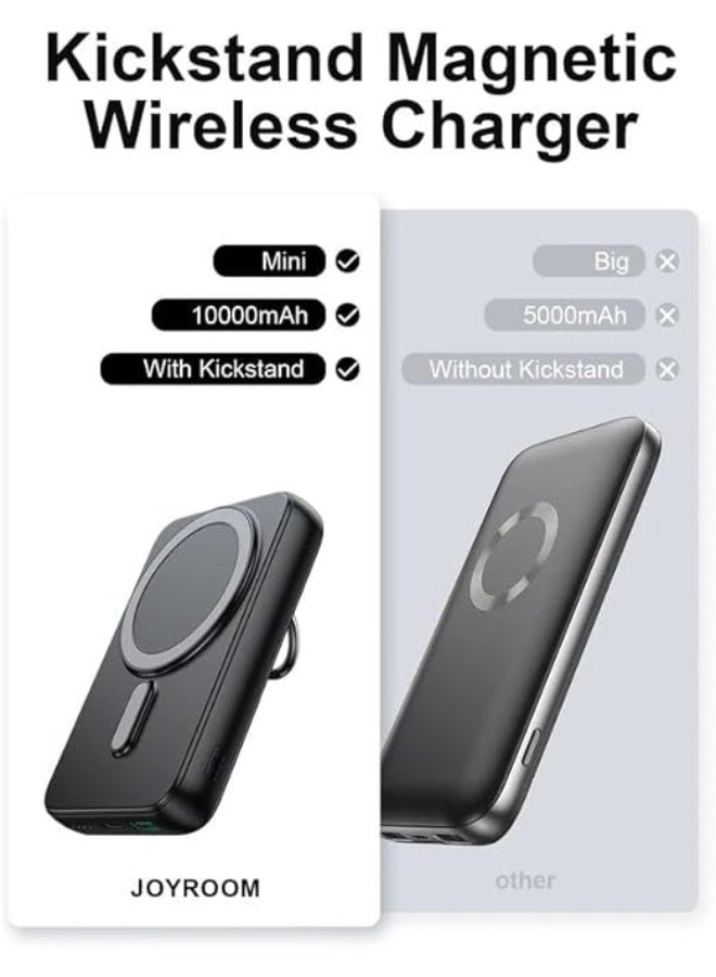 Joyroom 20W Magnetic Wireless Power Bank with Ring Holder, 10000mAh, White, Keeps Your Devices Charged During Trips and Travel - Image 3