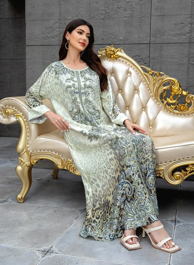 تايك تو جلابية مزينة بطبعة زهور ولؤلؤ صناعي