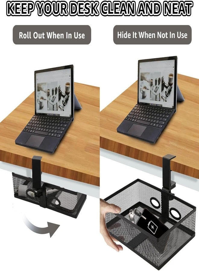 RHBLME Black Under Desk Drawer Storage - 360-Degree Rotating Desk Organizer Clamp-on Swivel Pencil Drawer Shelf for Office Tables - Image 3