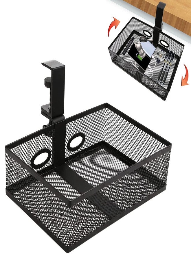 RHBLME Black Under Desk Drawer Storage - 360-Degree Rotating Desk Organizer Clamp-on Swivel Pencil Drawer Shelf for Office Tables - Image 1