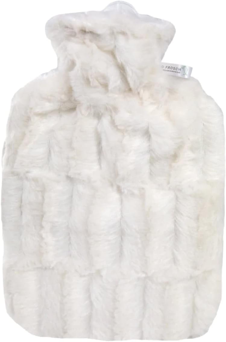 Hugo Frosch Hot Water Bottle with Cover (1,8L Faux Fur, Cream), Made in Germany, Non-Toxic Certified, Soothing Warmth, Helps Relief Muscle Aches & Pain, Menstrual Cramps