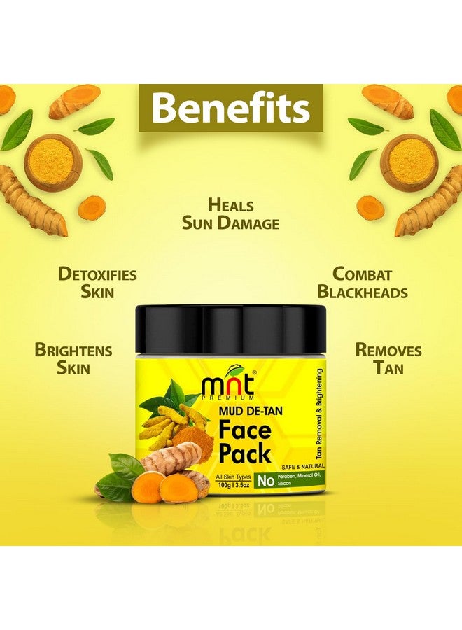 MNT Mud De-Tan Face Pack With Turmeric & Tea Tree Oil For All Skin Types Tan Removal| Skin Brightening, 100G - Image 1