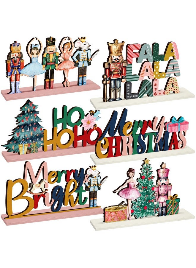 Shellwei 6pcs Christmas Table Decorations Wooden Nutcracker Fairy Ballet Merry Christmas Table Centerpiece Mouse King Soldier Wooden Signs for Xmas Home Table Tier Tray Party Decor - Image 1