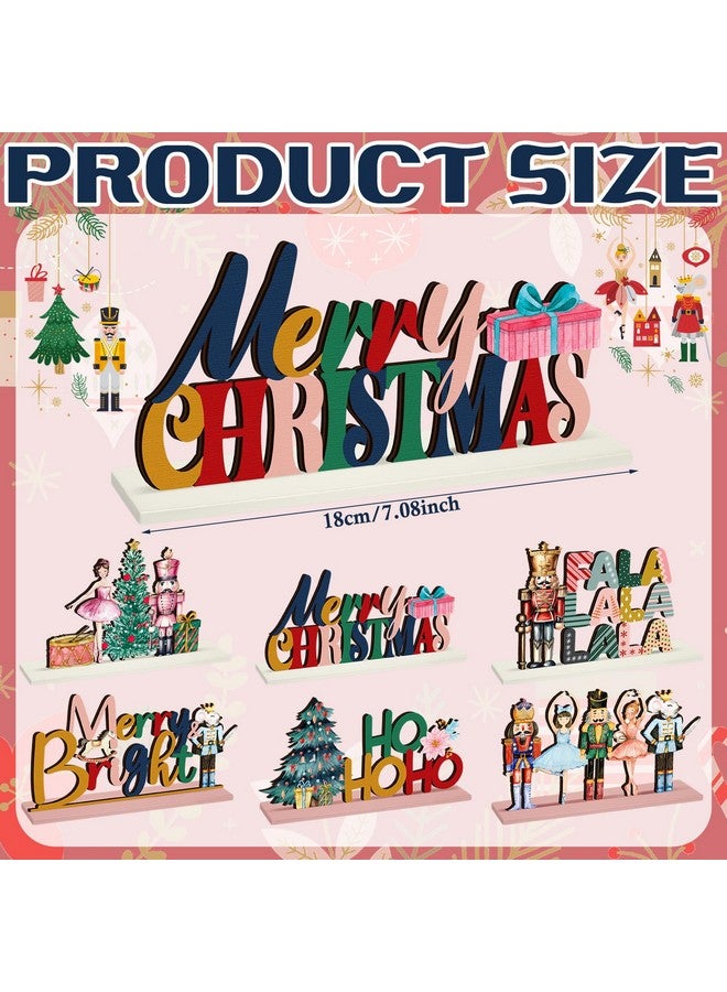 Shellwei 6pcs Christmas Table Decorations Wooden Nutcracker Fairy Ballet Merry Christmas Table Centerpiece Mouse King Soldier Wooden Signs for Xmas Home Table Tier Tray Party Decor - Image 2