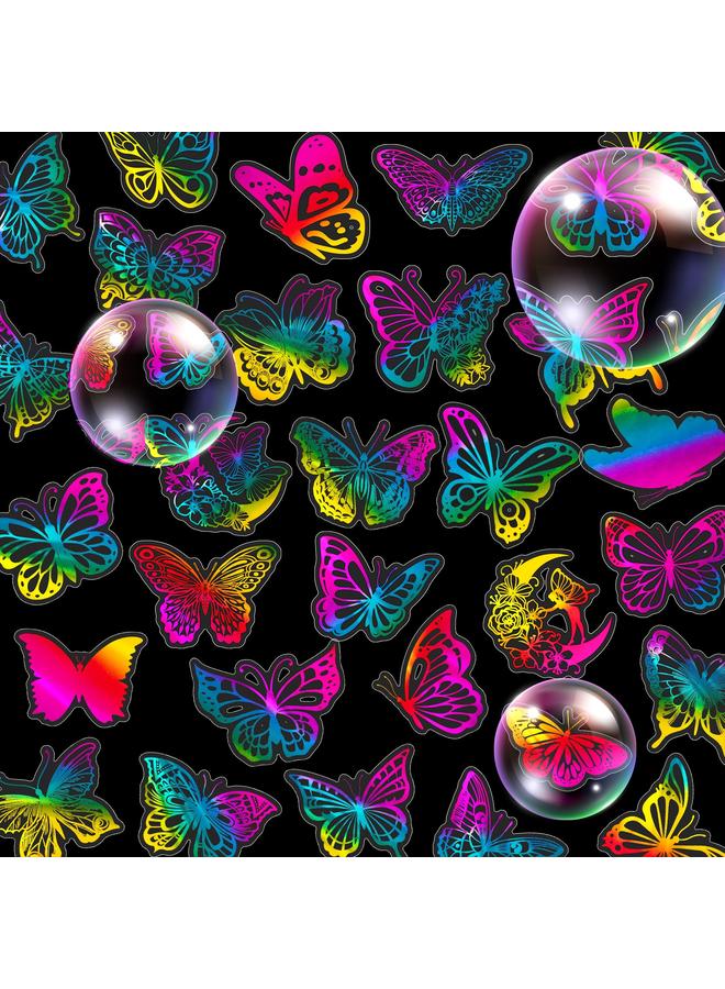 الأزرق جي دبليو 50 ملصقات ليزر فراشة ذهبية ملونة للأطفال ديكور كأس ماء ملون زخارف نافذة ليزر - Image 2