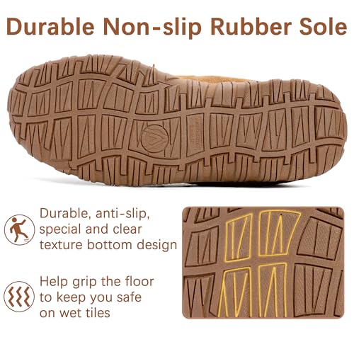 shoeslocker Men's Slippers Warm Soft Plush Memory Foam House Slippers for Men Comfortable Bedroom Moccasin Non-Slip Indoor Outdoor Beige 10 - Image 4