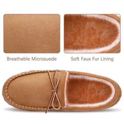 shoeslocker Men's Slippers Warm Soft Plush Memory Foam House Slippers for Men Comfortable Bedroom Moccasin Non-Slip Indoor Outdoor Beige 10 - Image 3