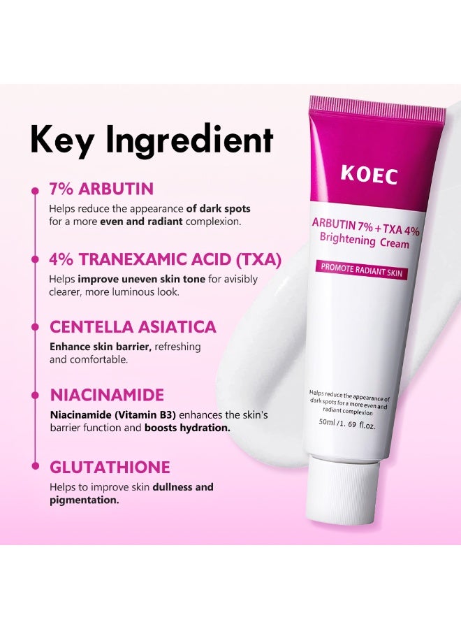 ك أو إي سي Arbutin 7% + Tranexamic Acid 4% Cream, Dark Spot Remover for Face, Pigmentation Removal Cream for Freckles, Hyperpigmentation, Blemishes, Acne Marks, Moisturiser Face - Image 4