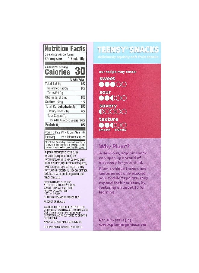 Plum Organics Plum Organics, Teensy Snacks, Soft Fruit Snacks, Tots 12+ Months, Mixed Berry, 5 Packs, 0.35 oz (10 g) Each  - Image 2