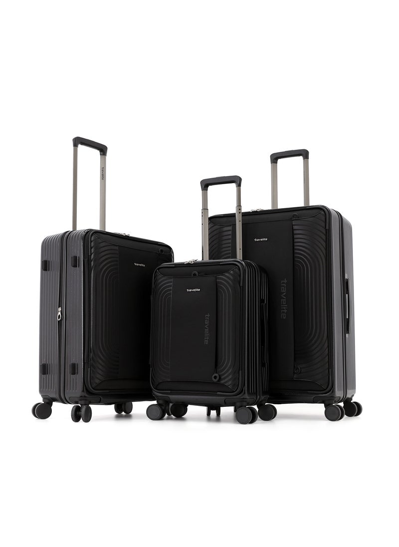 travelite TRAVELITE Hard Shell Luggage Trolley Bag 3-Piece Set,Black (S-20",M-24",L-28")  - Image 1