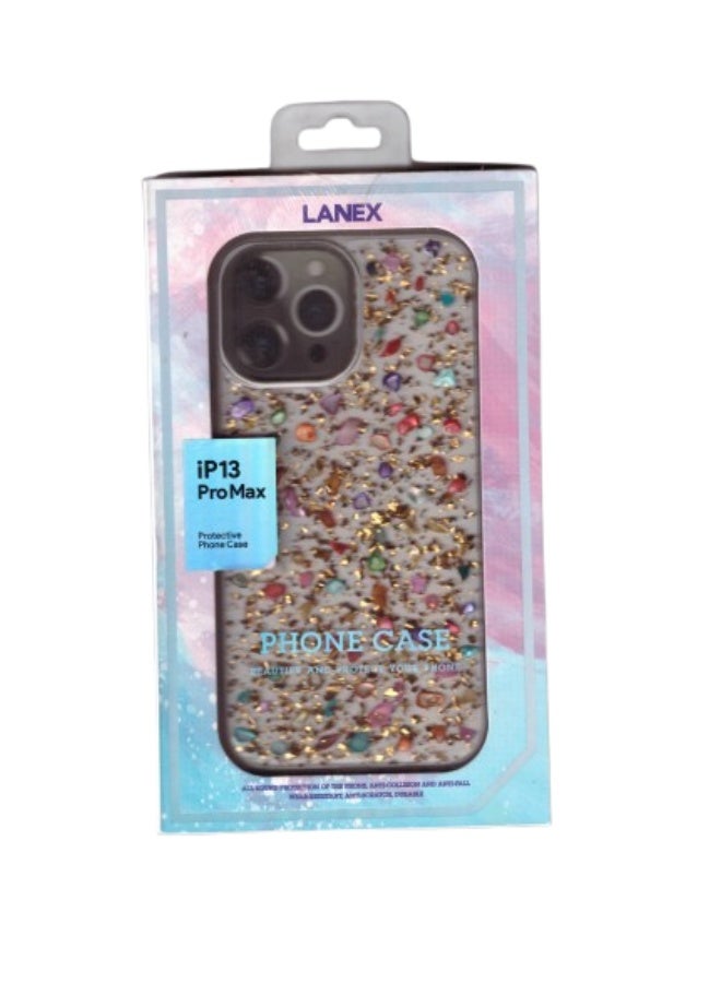 لانيكس كفر آيفون 13 برو ماكس (LANEX) مرصع بأحجار كريمة ورقائق ذهب | حماية زجاجية فاخرة