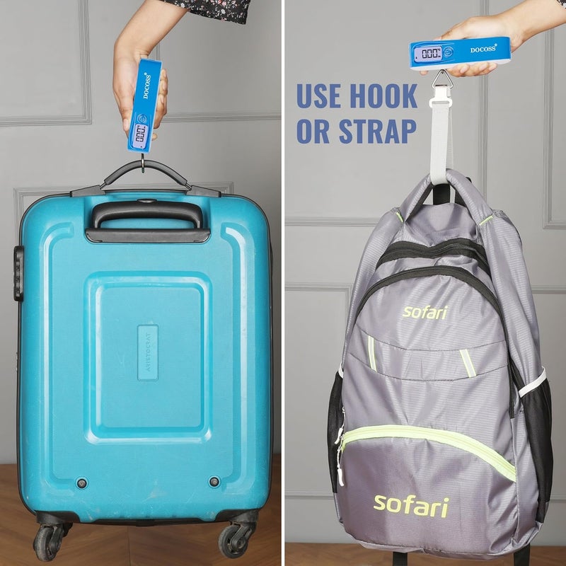 DOCOSS Portable Luggage Weighing Scale with 2600mAh Power Bank - 50kg Capacity Digital Weight Machine with Wide LCD Display for Flights, Suitcases, and Bags(Blue) - Image 2