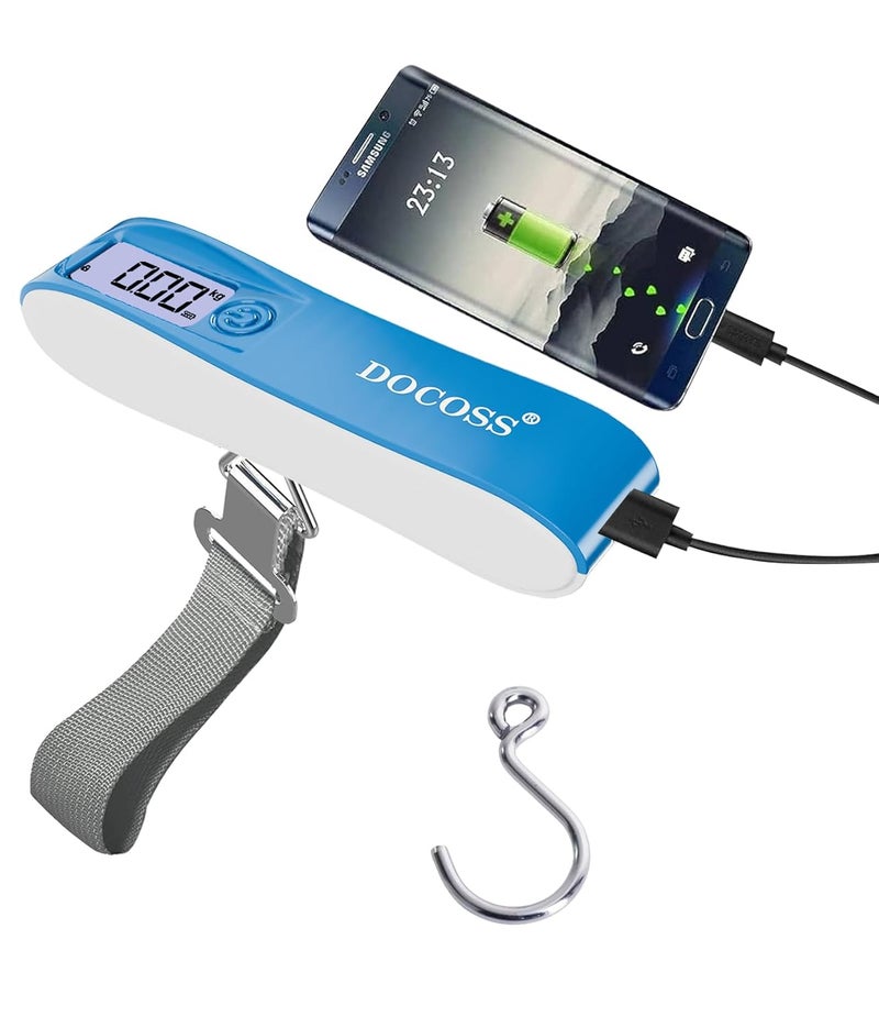 DOCOSS Portable Luggage Weighing Scale with 2600mAh Power Bank - 50kg Capacity Digital Weight Machine with Wide LCD Display for Flights, Suitcases, and Bags(Blue) - Image 1