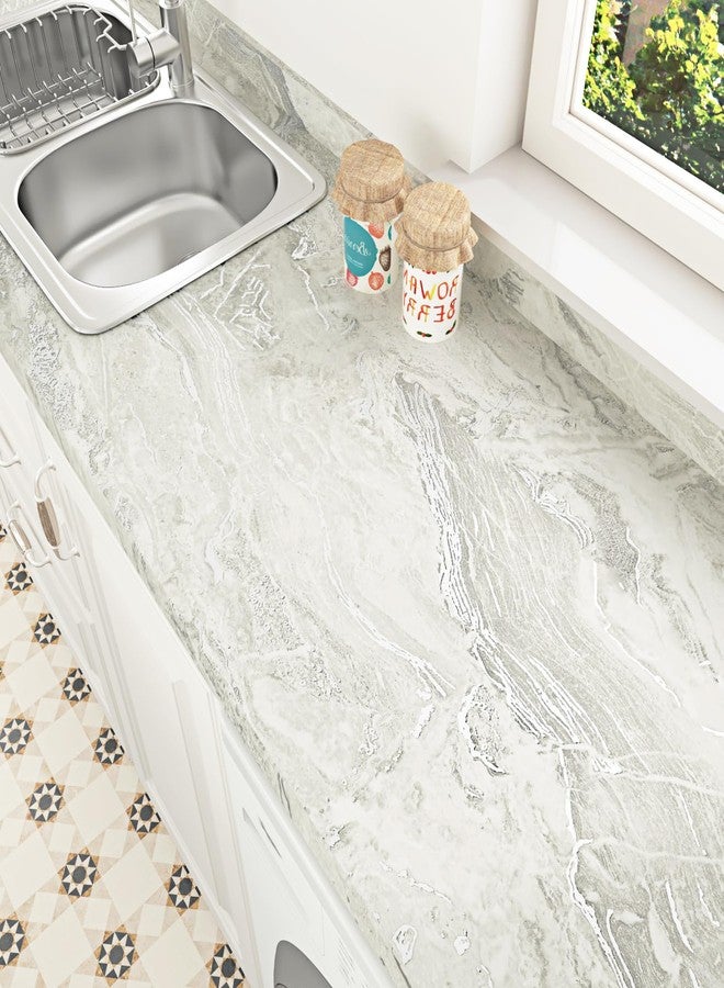 WESTICK Matte Beige/Silver Marble Wallpaper Peel and Stick Faux Marble Contact Paper for Waterproof Countertops Thick Kitchen Countertop Vinyl Wrap for Tables Desk Top Camper Furniture 15.8" x 80" - Image 2