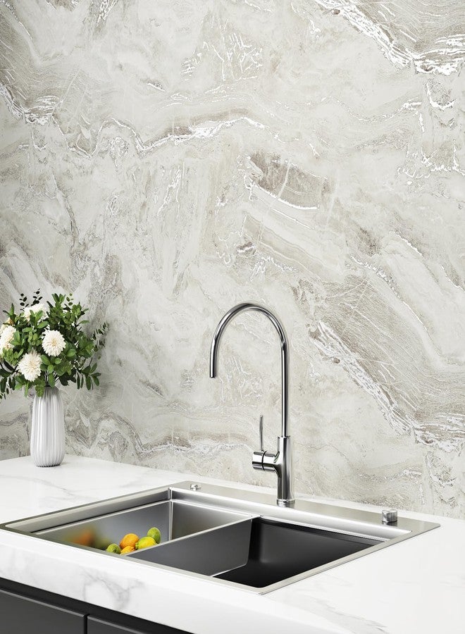 WESTICK Matte Beige/Silver Marble Wallpaper Peel and Stick Faux Marble Contact Paper for Waterproof Countertops Thick Kitchen Countertop Vinyl Wrap for Tables Desk Top Camper Furniture 15.8" x 80" - Image 5