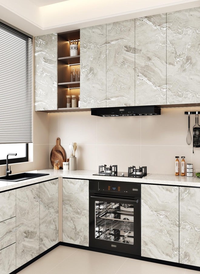 WESTICK Matte Beige/Silver Marble Wallpaper Peel and Stick Faux Marble Contact Paper for Waterproof Countertops Thick Kitchen Countertop Vinyl Wrap for Tables Desk Top Camper Furniture 15.8" x 80" - Image 4