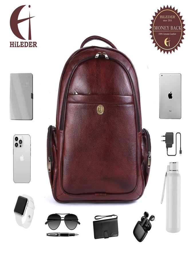 HiLeder 100% Pure Genuine Leather Spacious 17 inch Backpack Rucksack Laptop Business Office Bag (Brown) - Image 4