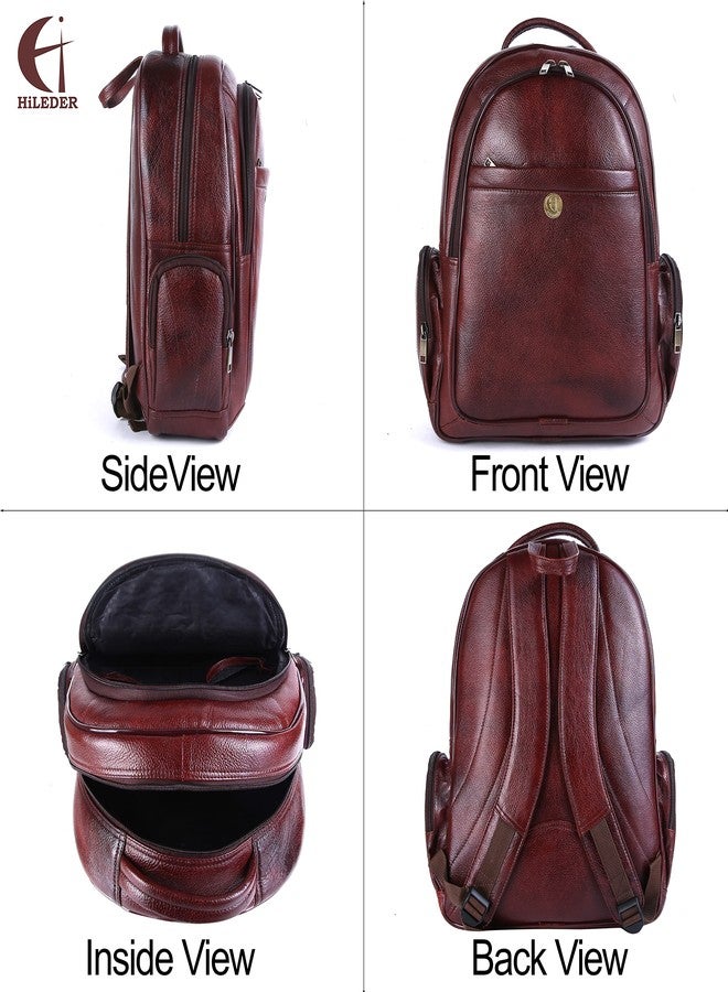 HiLeder 100% Pure Genuine Leather Spacious 17 inch Backpack Rucksack Laptop Business Office Bag (Brown) - Image 3