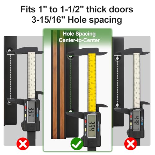 Baomain Surface Mount Sliding Patio Door Handle Set, 3-15/16" Hole Spacing C-to-C, Clamp Style Aluminum Replacement for Sliding Glass Doors, Black with Woodgrain Finish - Image 2