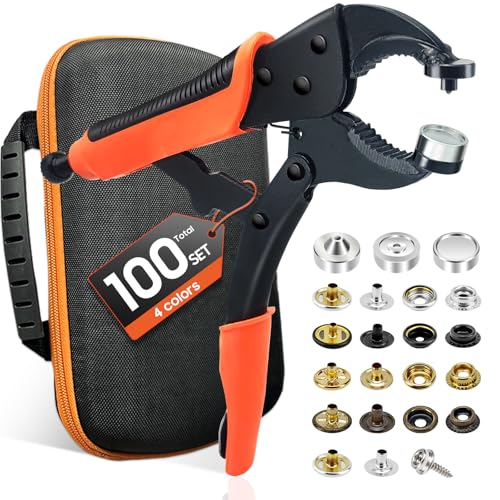 HAPDEN Heavy Duty Snap Fastener Tool kit, Punching Function, Snap Button Tool with Adjustable Setter, 15mm snap Tool with 100 Sets Boat Cover Snaps - Image 1