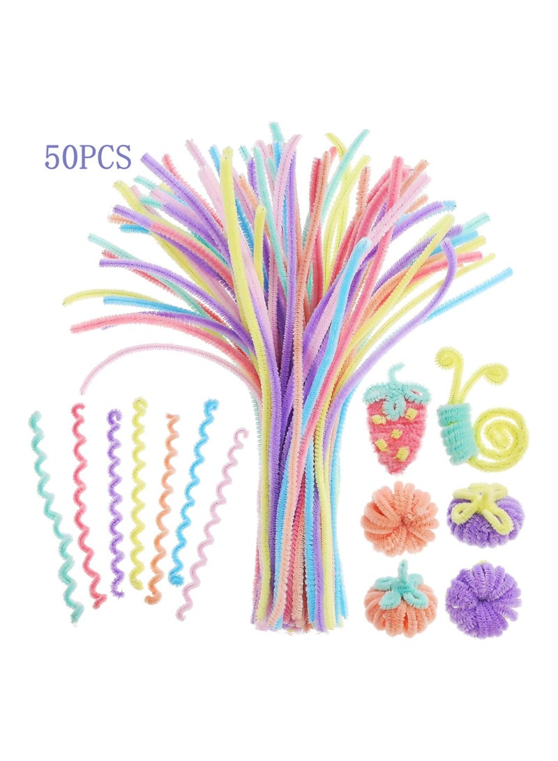 50 Pcs Top Twisting Stick, Fuzzy Craft DIY, Colorful Fuzzy Wire Craft Pipe, Chenille Wire Plush - Image 1