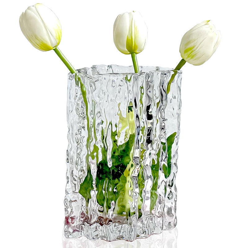 Aoderun Glass Vase Crystal Vase Heavy Duty Large Flower Vase for Dining Table Kitchen Office Home Shelf Wedding Living Room CenterpiecesClear
