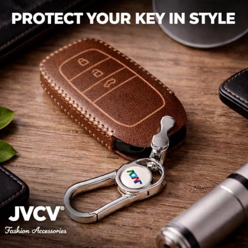 JVCV® Car Styling Soft Handmade Leather Key Cover Compatible with Toyota Fortuner, Hilux, Innova Crysta, Fortuner Legender, Innova HyCross, Land Cruiser 2B/3B Smart Key (Brown) - Image 5