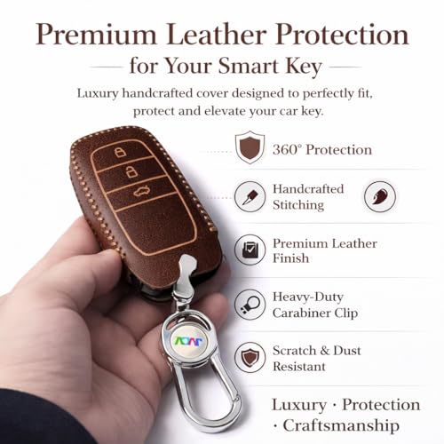 JVCV® Car Styling Soft Handmade Leather Key Cover Compatible with Toyota Fortuner, Hilux, Innova Crysta, Fortuner Legender, Innova HyCross, Land Cruiser 2B/3B Smart Key (Brown) - Image 3