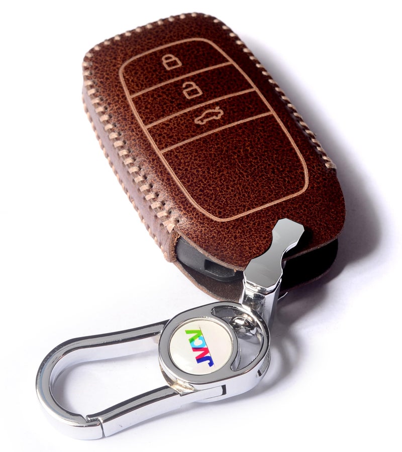 JVCV® Car Styling Soft Handmade Leather Key Cover Compatible with Toyota Fortuner, Hilux, Innova Crysta, Fortuner Legender, Innova HyCross, Land Cruiser 2B/3B Smart Key (Brown) - Image 1
