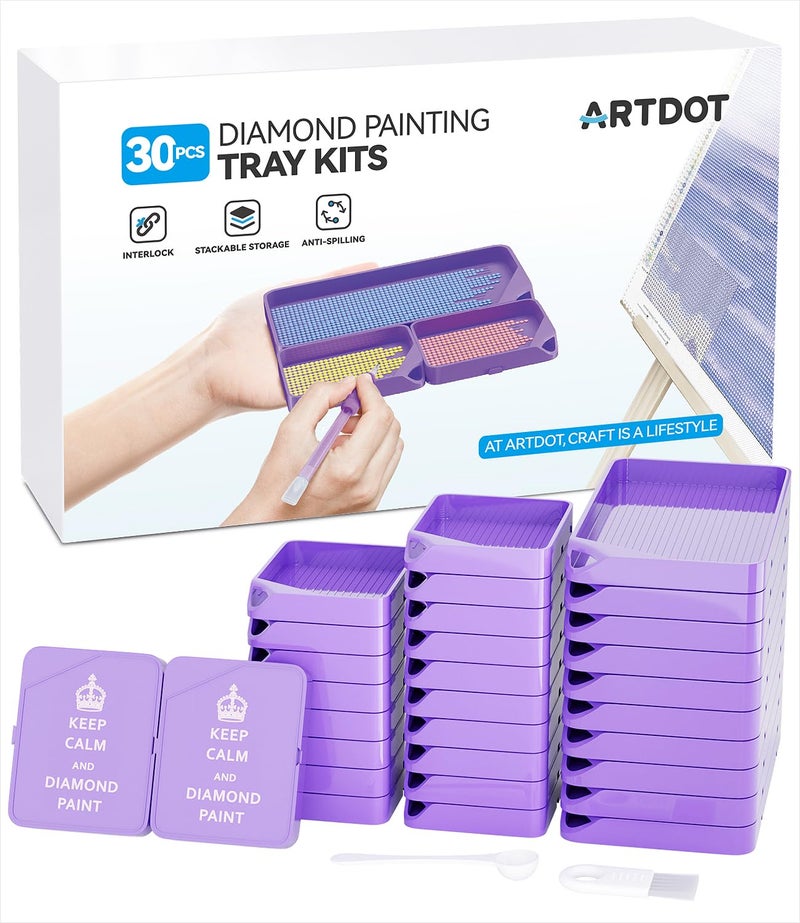 ARTDOT 30Piece Stackable Tray Set Diamond Art Kits for Adults Interlocking Diamond Painting Accessories and ToolsPurple