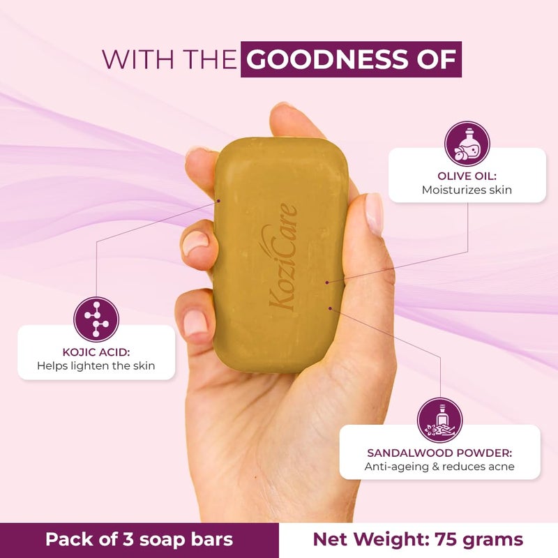 Kozicare Sandalwood Bath Soap for Younger Looking and Glowing Skin with a LongLasting Youthful Radiance For Man Women and All Skin types75gm Pack of 12 - Image 3
