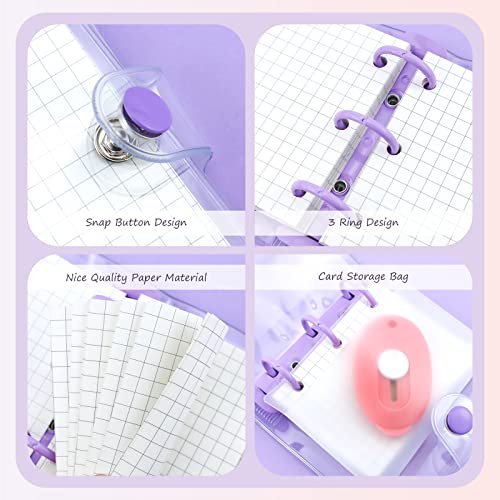 YETOOME 2 Pack Mini Transparent 3 Ring Binder Covers with Binder Inner Paper and Pockets, Clear Soft PVC Notebook Closure Loose Leaf Folder with Snap Button (Pink, Purple) - Image 3