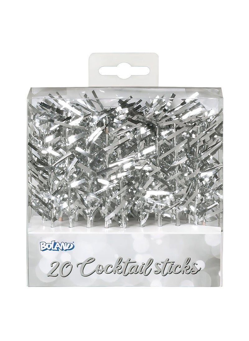 BOLAND Cocktail Sticks Glitter Silver Party Decoration Picks 10cm 20-Pack - Image 2