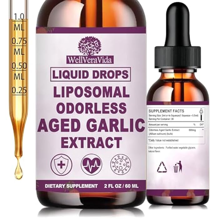 WellVeraVida Aged Garlic Extract Liquid Drops, Organic Odorless Garlic Supplements for Immune Circulation & Heart Health Support, 2 Years Aged Garlic 15:1 Herbal Formula丨Vegetarian All-Natural Non-GMO, 2Fl Oz - Image 1