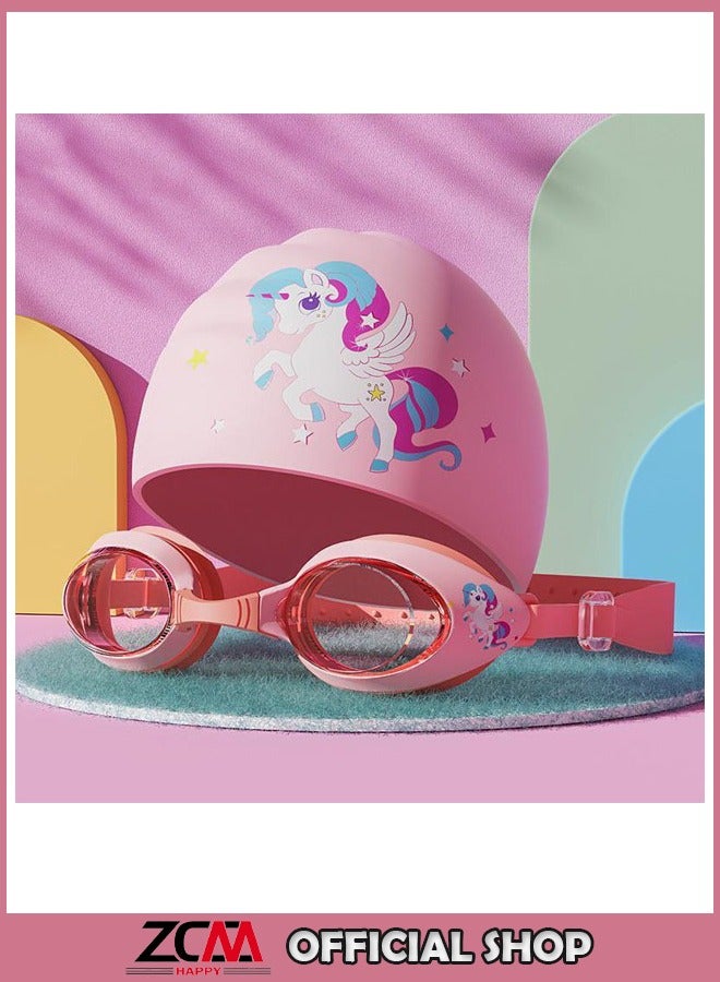 ZCM-HAPPY Children's Swimming Goggles Waterproof And Anti-fog Professional Diving Goggles With Swimming Cap 